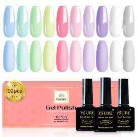 YSUVIN Semi-Permanent Macaron Nail Polish, 10 Colors Pink Blue White Purple Yellow Pastel Semi-Permanent Nail Polish, Soak Off UV/LED Lamp Nail Polish Nail Art Gel Nail Polish Set, 8ml