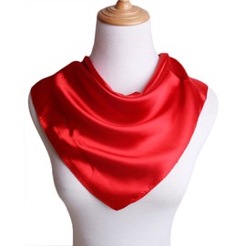 X&F Women's Solid Stain Charmeuse Neckerchief Square Scarf 23" * 23" Red