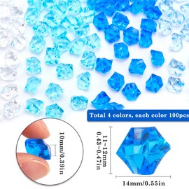SUNNYCLUE 400Pcs 4 Colors Blue Gem Vase Filler Small Acrylic Ice Rocks Bulk Small Nuggets Transparent Diamonds Crystals No Hole Bead Gems Imitation Ice Cubes for Party Home Beach Centerpieces Decor