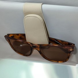 EldHus Sunglass Holder for Car Visor - 2 Pack Magnetic Car Glasses Holder Clip, Leather Eyeglass Holder for Car, Universal Vehicle Sunglasses Hanger Eyeglasses Mount, Beige