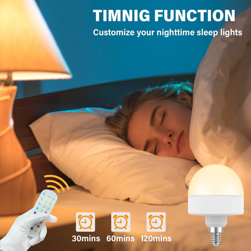 E12 Rechargeable Light Bulb with Remote Control Timer and 15