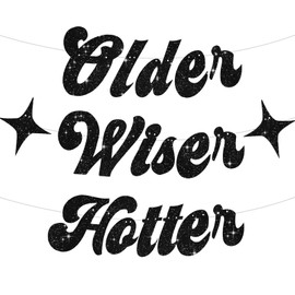 BEISHIDA Glitter Black Older Wiser Hotter Banner with star(Pre-Strung),Funny Birthday Banner 30th 40th 50th 60th 70th 80th Birthday Party Decorations Birthday Sign Birthday Gift