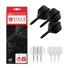 TARGET Darts K-Flex Integrated Dart Flights and Shafts, Short Stem (19mm), No.6 Flight, 9-pack Bundle, Black, White & Clear