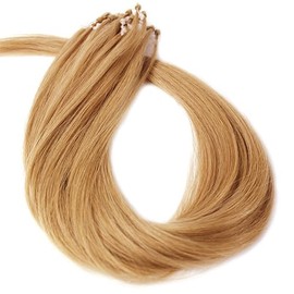 25 Strands 22" Long Micro Loop Ring Beads I Tip Indian Remy Human Hair Extensions 0.8g Each #12 Dark Blonde