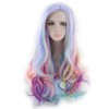 Lurrose Wig Long Wavy Rainbow Colours Curly Wig for Festivals