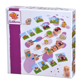 Eichhorn - Farm Threading Game, Consisting of 13 Wooden Pieces and 13 Cardboard Templates, Made from 100% FSC Certified Beech Wood, from 1 Year