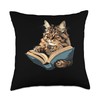 Ragamuffin Cat Reading A Book Throw Pillow