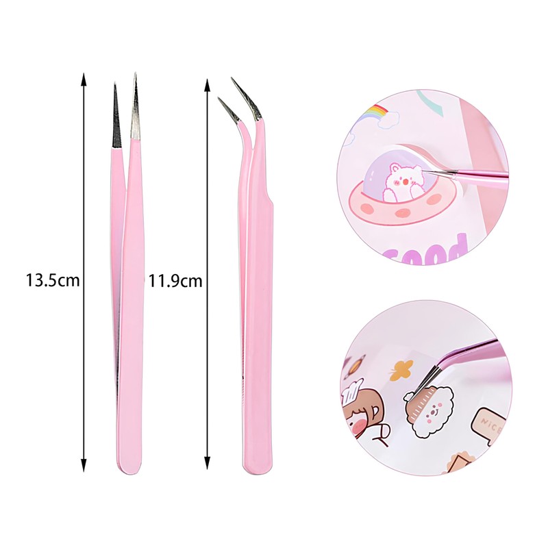ZXfad 2pcs Eyelash Extension Tweezers, Straight and Curved Tips, Stainless
