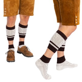BAVARIA TRACHTEN Lederhosen Socks Men - German Oktoberfest Socks for Men - Loferl Bavarian Lederhosen Socks, Brown Heather White, Small
