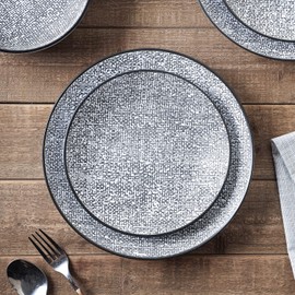 Stone Lain Stoneware Dish Set, Set of 4 - Dinner Plates, White/Black