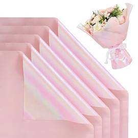 BEISHIDA 20Pcs Pink Iridescent Flower Wrapping Paper Waterproof Packing Paper for Floral Wrap Bouquet Wrapping Florist Supplies Birthday Valentine's Day Christmas Gift Wrapping