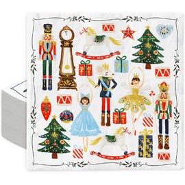 Generic AnyDesign 80Pcs Christmas Cocktail Napkins Watercolor Nutcracker Disposable Paper Napkins Beverage Napkins for Xmas Party Tableware Supplies