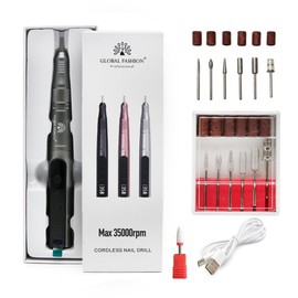 GLOBAL FASHION Wireless Nail Cutter 35000 RPM - Electric Nail File for Gel Nails with LCD Display & USB Charging - Router Nails Manicure Pedicure Set with 6 Bits for Home & Studio (Grey)