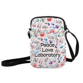 JXGZSO Biology Teacher Gift Lab Technician Gift For Science Lovers Peace Love Laboratory Cosmetic Bag With Zipper, Peace Love Laboratory Crossbody