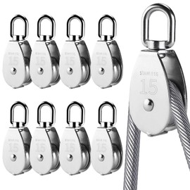 Veenkeny M15 Pulley Set of 8 Rope Pulleys Swivel Stainless Steel Pulley Rope Pulley Climbing Cargo Transport Heavy Duty Rotatable Indoor Outdoor
