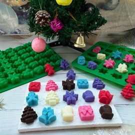 Christmas Silicone Candy Molds, 84-Cavity Mini Christmas Mold Shaped with Christmas Tree, Santa Claus, Gingerbread Man Mold for Chocolate, Candy, Fondant, Gummy, Wax, Ice Cube, Cupcake Decorations