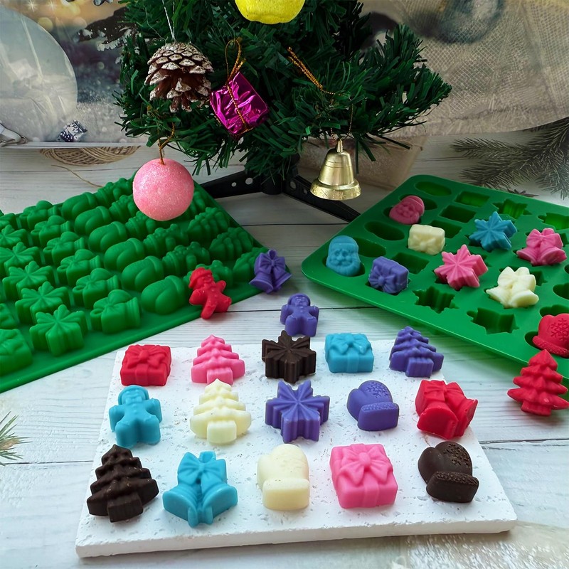 Christmas Silicone Candy Molds, 84-Cavity Mini Christmas Mold Shaped with