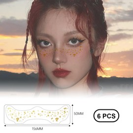 Ruayia Freckles Face Tattoo Glitter 6 Pieces, Freckle Tattoo Metallic Gold Waterproof Makeup Sticker Face, Henna Tattoo for Girls Teenagers Body Art - Style 6