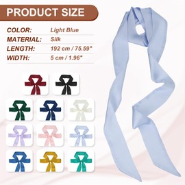 PATIKIL Stylish Ribbon Scarf, Solid Color Skinny Scarf Pure Long Neckerchief Silk Necktie Belts Sash Hair Scarves Headband Ribbon Tie for Women, Light Blue
