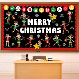 Merry Christmas Bulletin Board Decorations Set Elf Christmas Bulletin Board Set Elf Xmas Cutouts DIY Photo Bulletin Board Set for Toddler Kids Christmas Holiday Classroom School Home Wall Door Decor