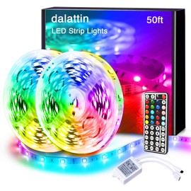 Dalattin Led Lights for Bedroom 50ft,2 Rolls of 25ft RGB 5050 Led Strip Lights Color Changing Kit with 44 Keys Remote Controller and 12V Power Supply Led Light Strips Indoor Decoration