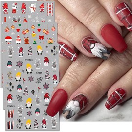 6 Sheets Christmas Nail Stickers 3D Self-Adhesive Xmas Nail Decals Winter Holiday Nail Art Stickers Santa Claus Reindeer for Women Girls Nail Supplies Nail Art Design Decoration Accessories