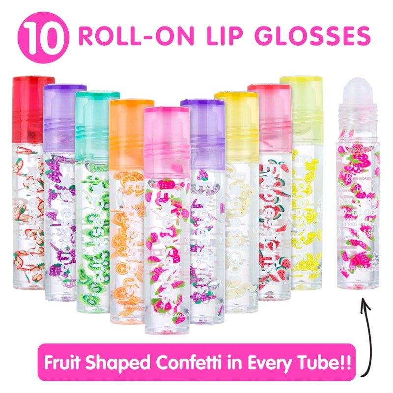 Expressions 10pc Roll On Lip Gloss Set with Carrying Case,