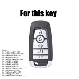 Car Key Fob Cover Case Leather 5 Buttons with Keychain Shell for Ford F150 Bronco Explorer Mustang Expedition Edge Fusion F250 F350 F450 F550 2022 2021 2020 2019 Black