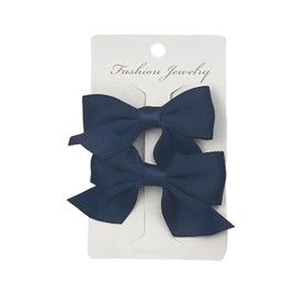 VSEVENHEAD Bow Hair Clips Dark Blue 1 Pair 2.16 inch Baby Fully Covered Barrettes Solid Color Grosgrain Ribbon Accessories for Baby Girls Infants and Toddlers