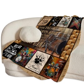 Rock Music Blanket Ultra Soft Cozy Drum Set Kit Throw Blanket Fleece Fuzzy Plush Bedding Vintage Musical Instrument Lovers Gifts for Women Girls Kids Adults 50"x40"