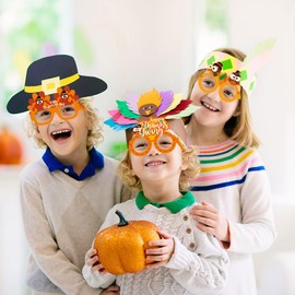 Caoekego Thanksgiving Eyeglasses 24 Pcs Turkey Eyewear Frame Maple Leaves Pumpkin Photo Props for Kids Fall Harvest Party Decoration Thanksgiving Day Accessories