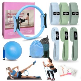 DICYWUDI Pilates Essentials Kit for Home Women, Pilates Equipment for Workouts, 6 Fabric Resistance Bands, 12 Inch Magic Circle Yoga Ring, Mini Exercise Ball, Great Exercise Equipment