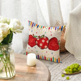 AVOIN colorlife Back to School Colorful Pencil Throw Pillow Cover, 18 x 18 Inch Polka Dots Apple Student Classroom First Day of School Decor for Sofa Couch