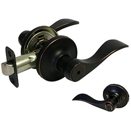 eBuilderDirect 3 PC Dark Oil Rubbed Bronze Privacy Bedroom Bathroom Lock Door Lever Handle Knob Bed and Bath 838DBR
