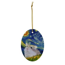 Whimsical Night Sky Roborovski Dwarf Hamster Christmas Ornament White Oval Ceramic - Impressionist Pet Portrait Memorial Keepsake Gifts for Hamster Lovers