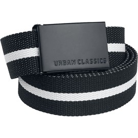 Urban Classics Canvas Belt, Black White Stripe/Black, One Size
