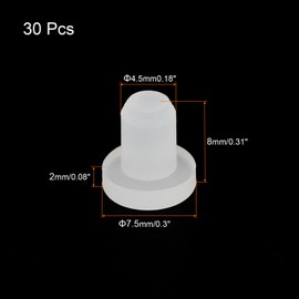MECCANIXITY High Temp Silicone Plug Mount Dia 4.5mm/0.18 Inch T Shaped Solid Rubber Stopper Hole Plugs for Powder Coating Plating Waterproof Plugs Transparent Pack of 30(OD 7.5mm/0.3 Inch)