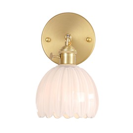 Shenmoyl Vintage Wall Sconces with White Tulip Glass Lampshade 180 Degree Adjustable Brass Sconces Hradwired Modern Wall Lighting Fixture with Switch for Bedside Bedroom Doorway