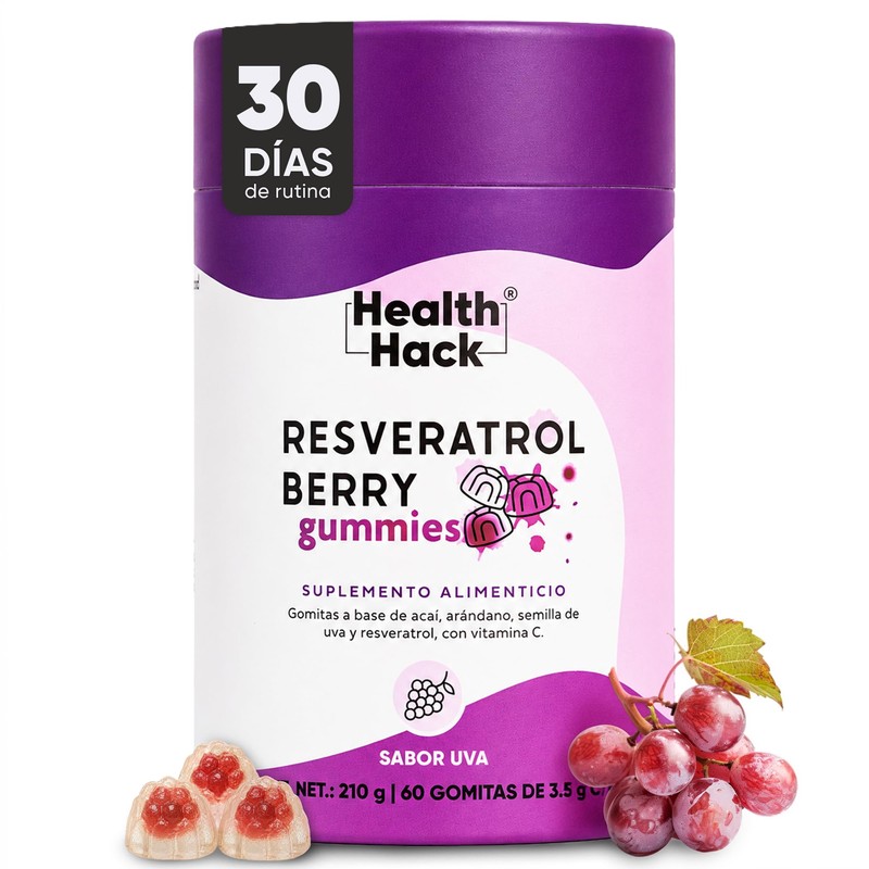 Resveratrol Antioxidante 60 Gomitas para Adulto Sin Azúcar Health Hack