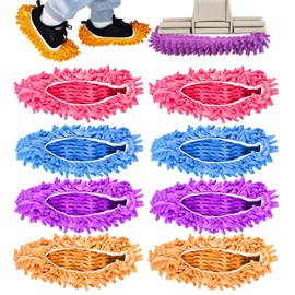 Pack of 8 Cleaning Shoes Women's Removable Slippers Multifunctional Shoes Cleaning Microfibre Mop Shoes for House Floor Dust Dirt Hair Cleaning for Women Men Children 4 Colours