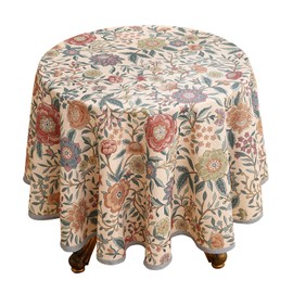 bilin gaier Designer Vintage Linen Round Tablecloth,French Rustic Floral Table Cloth with Colorful Pattern,Decor Table Cover for Kitchen,Dining,Tea Party,Home,Christmas,Diameter 67"