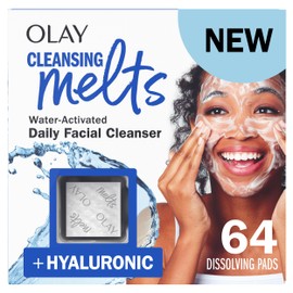 Olay Cleansing Melts + Hyaluronic Face Cleanser, 64 ct. total (2 x 32 ct.), Water-Activated Face Wash Cleans, Tones, and Refreshes Skin