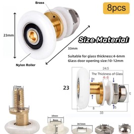 AVIMYA HXX-RZQ23 mm Shower Door Rollers, 23 mm Shower Cubicle Rollers, Spare Parts, Glass Door Rollers, Sliding Door, Replacement Rollers for Shower Cubicle Door, Upper and Lower Replacement Parts,