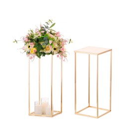 Sziqiqi Wedding Centerpieces Vase For Tables With Plates - 2 Pcs Metal Column Geometric Flower Stand 23.6in Gold Flower Display Rack Decorations For T-Stage Reception Party Fiesta Event Home Christmas