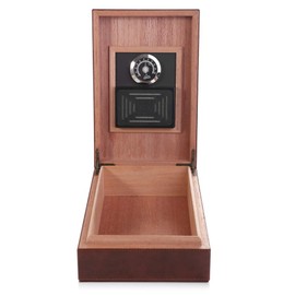 MEGACRA Cedar Cigar Humidor, Leather Surface Handmade Real Solid Spanish Cedar Wood Lined Cigar Desktop Box with Hygrometer and Humidifier Portable Travel Cigar Humidor Holds 20-30 Cigars