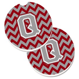 Caroline's Treasures Letter Q Chevron Crimson & Grey Set of 2 Cup Holder Car Coasters CJ1043-QCARC, 2.56, Multicolor