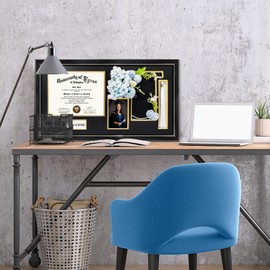 GraduationMall Class of 2025 Graduation Frame for 8.5x11 Diploma & 4x6 Photo with Graduation Cap & Tassel Holder, Black Wood Display Case with Black Gold Mat