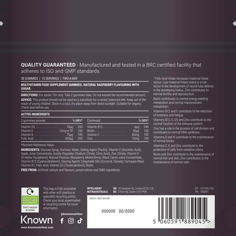 Known Pregnancy Support Multivitamin Gummies – 400µg Folic Acid –