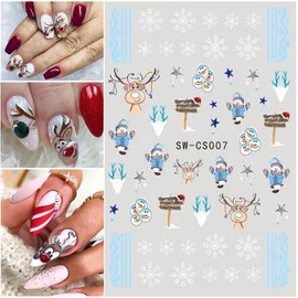 10Sheets Christmas Nail Art Stickers 3D Snowflake Self-Adhesive Nail Decals Sparkly Glitter Winter New Year Santa Claus Elk Snowman Xmas Tree Nail Art Supplies DIY Design Christmas Nail Art Decoration