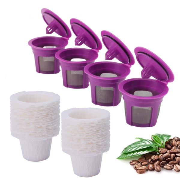 Haetyly 4 Pack Reusable K Cup Coffee Pods with 100